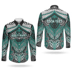 Aotearoa Iwi Ngati Maru Personalised Couples Matching Off The Shoulder Long Sleeve Dress and Long Sleeve Button Shirt Maori Kowhaiwhai Pattern