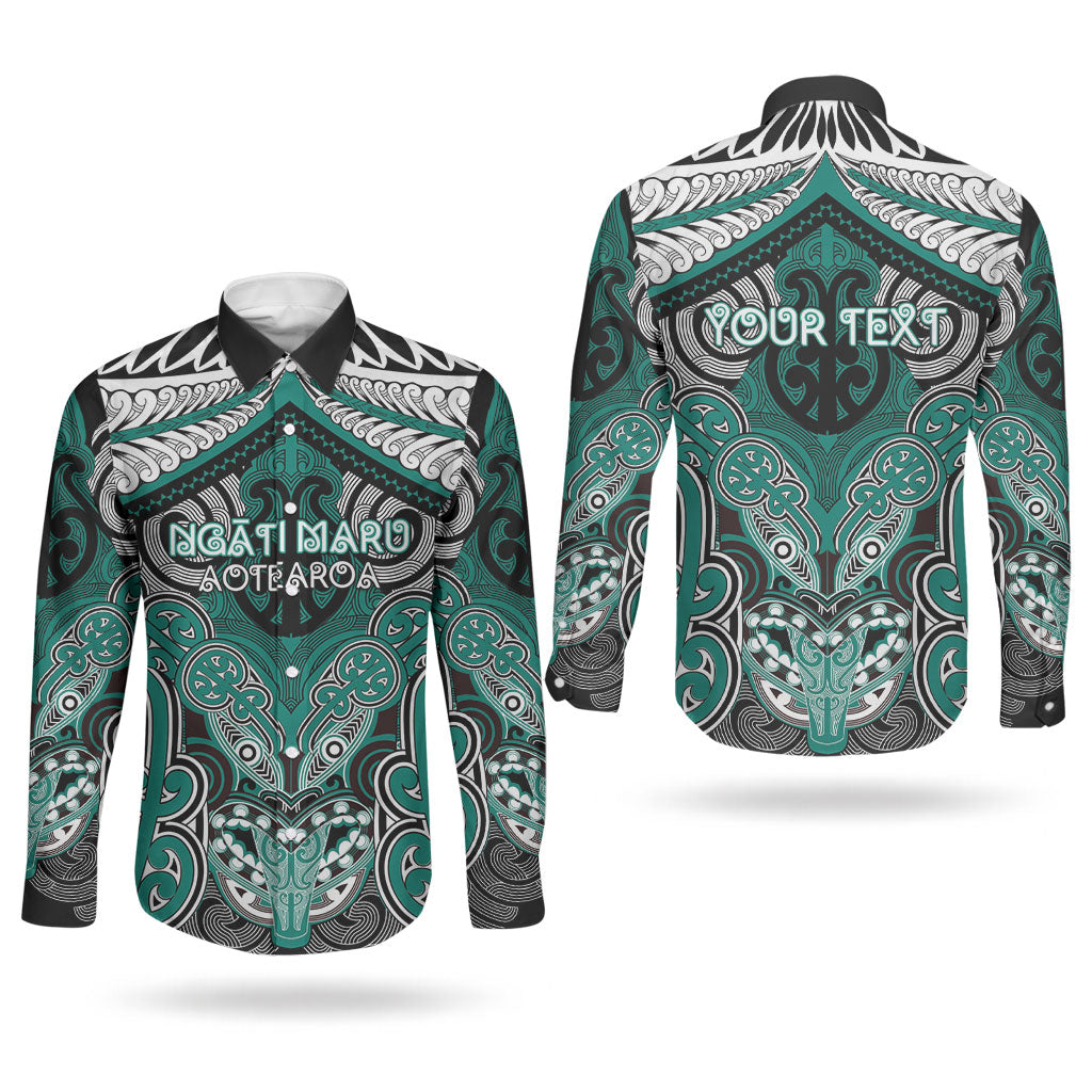 Aotearoa Iwi Ngati Maru Personalised Couples Matching Puletasi and Long Sleeve Button Shirt Maori Kowhaiwhai Pattern