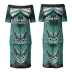 Aotearoa Iwi Ngati Maru Personalised Couples Matching Puletasi and Long Sleeve Button Shirt Maori Kowhaiwhai Pattern