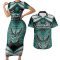 Aotearoa Iwi Ngati Maru Personalised Couples Matching Short Sleeve Bodycon Dress and Hawaiian Shirt Maori Kowhaiwhai Pattern