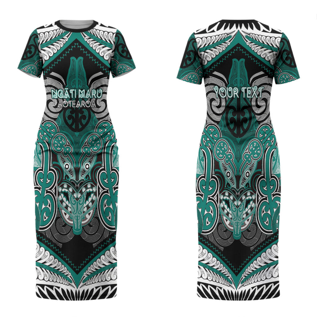 Aotearoa Iwi Ngati Maru Personalised Couples Matching Short Sleeve Bodycon Dress and Hawaiian Shirt Maori Kowhaiwhai Pattern