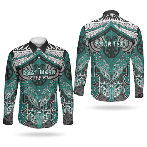 Aotearoa Iwi Ngati Maru Personalised Couples Matching Summer Maxi Dress and Long Sleeve Button Shirt Maori Kowhaiwhai Pattern