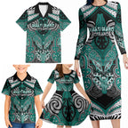 Aotearoa Iwi Ngati Maru Personalised Family Matching Long Sleeve Bodycon Dress and Hawaiian Shirt Maori Kowhaiwhai Pattern