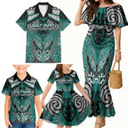 Aotearoa Iwi Ngati Maru Personalised Family Matching Mermaid Dress and Hawaiian Shirt Maori Kowhaiwhai Pattern