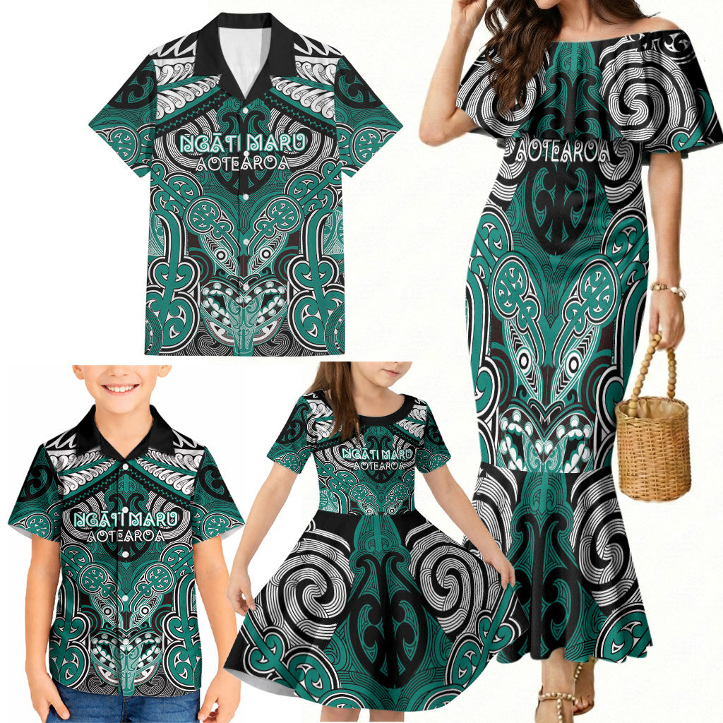 Aotearoa Iwi Ngati Maru Personalised Family Matching Mermaid Dress and Hawaiian Shirt Maori Kowhaiwhai Pattern