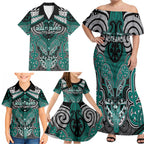 Aotearoa Iwi Ngati Maru Personalised Family Matching Off Shoulder Maxi Dress and Hawaiian Shirt Maori Kowhaiwhai Pattern