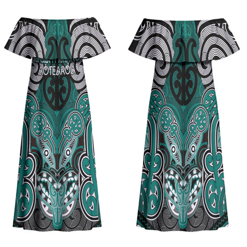 Aotearoa Iwi Ngati Maru Personalised Family Matching Off Shoulder Maxi Dress and Hawaiian Shirt Maori Kowhaiwhai Pattern