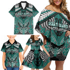 Aotearoa Iwi Ngati Maru Personalised Family Matching Off Shoulder Short Dress and Hawaiian Shirt Maori Kowhaiwhai Pattern