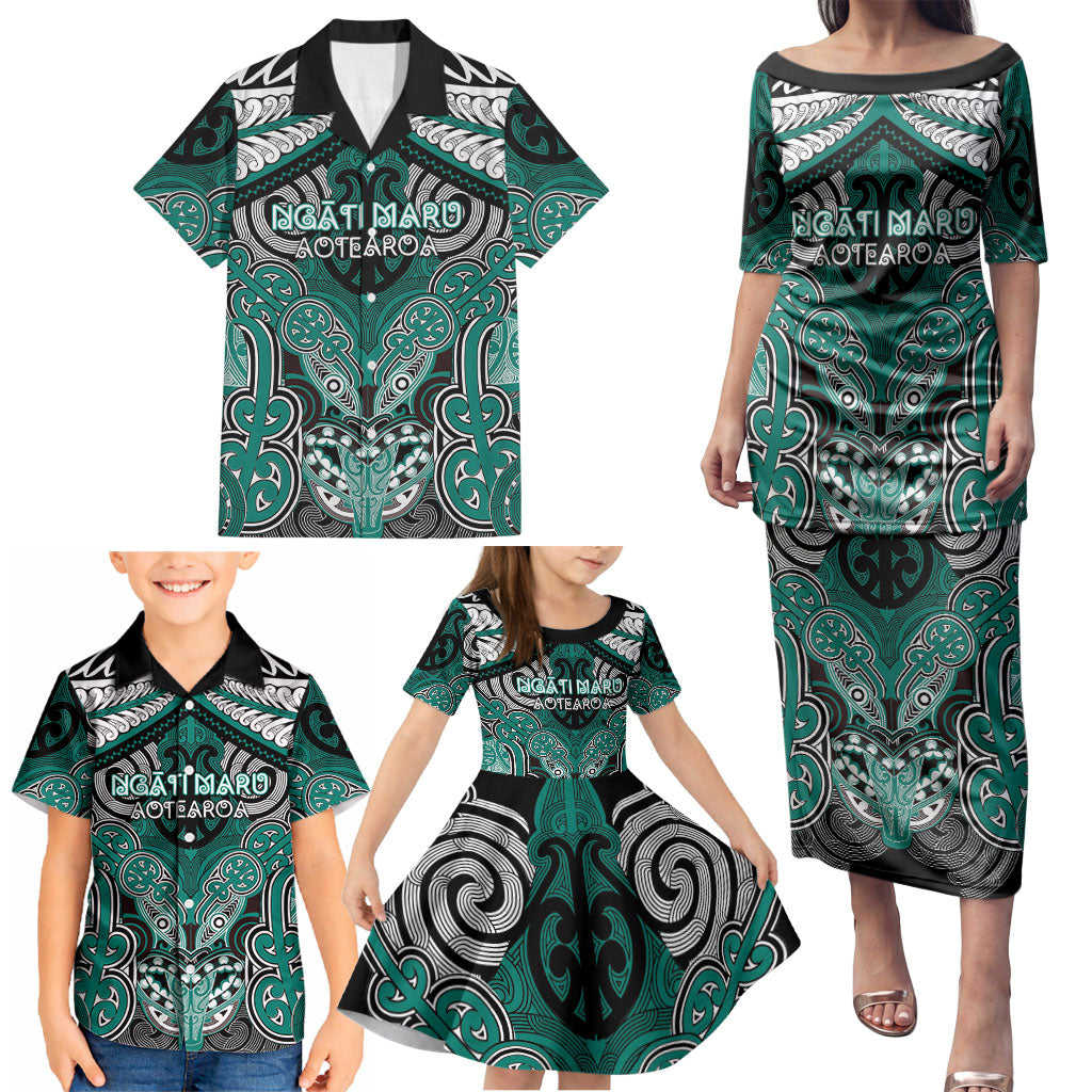Aotearoa Iwi Ngati Maru Personalised Family Matching Puletasi and Hawaiian Shirt Maori Kowhaiwhai Pattern