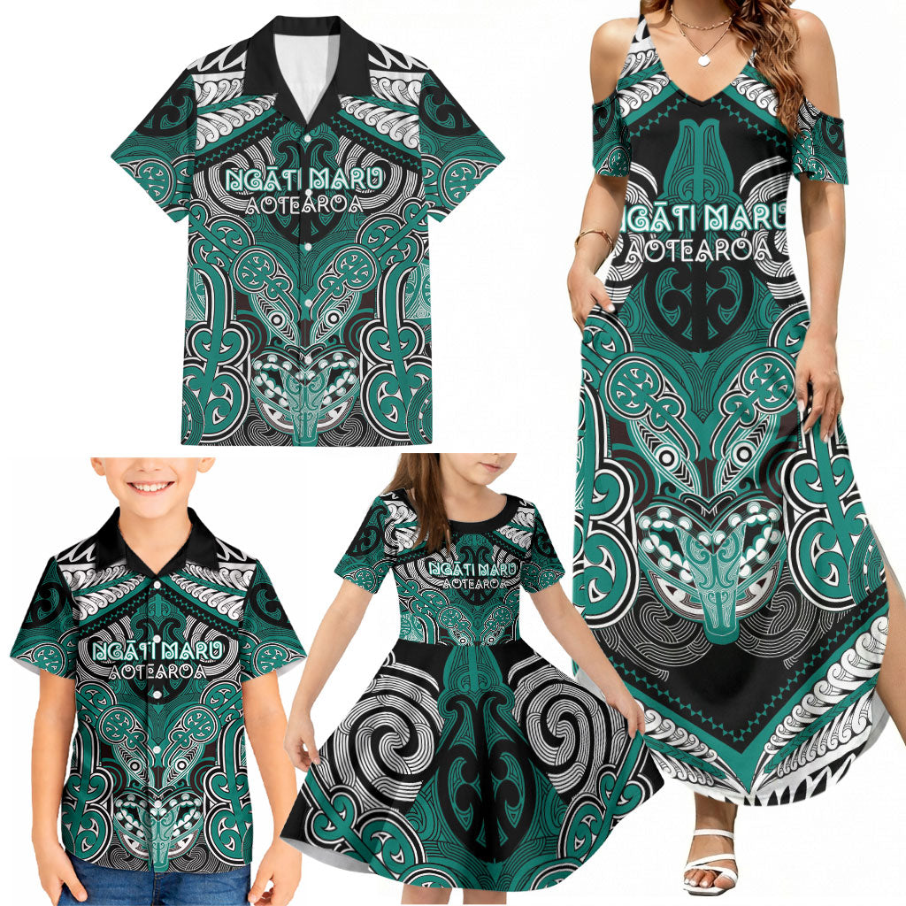 Aotearoa Iwi Ngati Maru Personalised Family Matching Summer Maxi Dress and Hawaiian Shirt Maori Kowhaiwhai Pattern