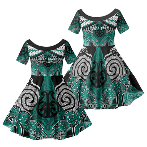 Aotearoa Iwi Ngati Maru Personalised Family Matching Summer Maxi Dress and Hawaiian Shirt Maori Kowhaiwhai Pattern