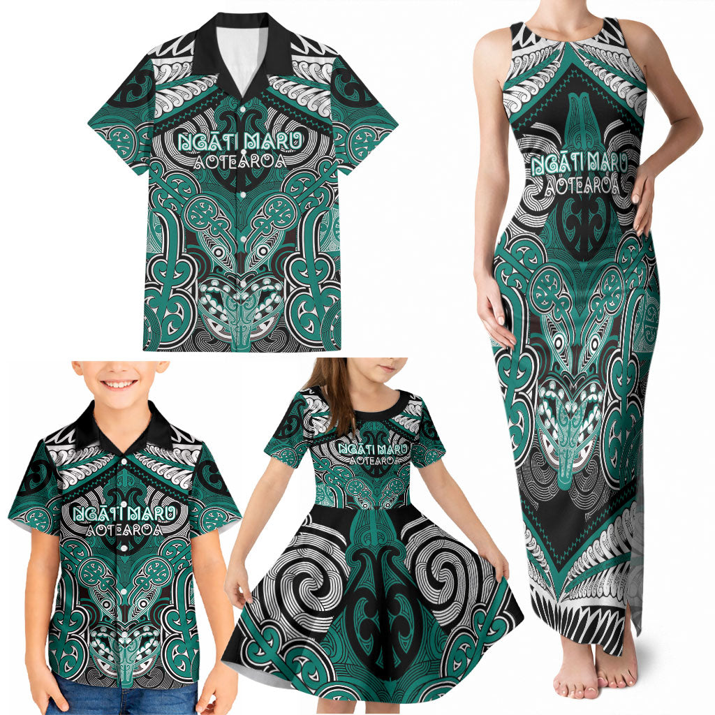 Aotearoa Iwi Ngati Maru Personalised Family Matching Tank Maxi Dress and Hawaiian Shirt Maori Kowhaiwhai Pattern