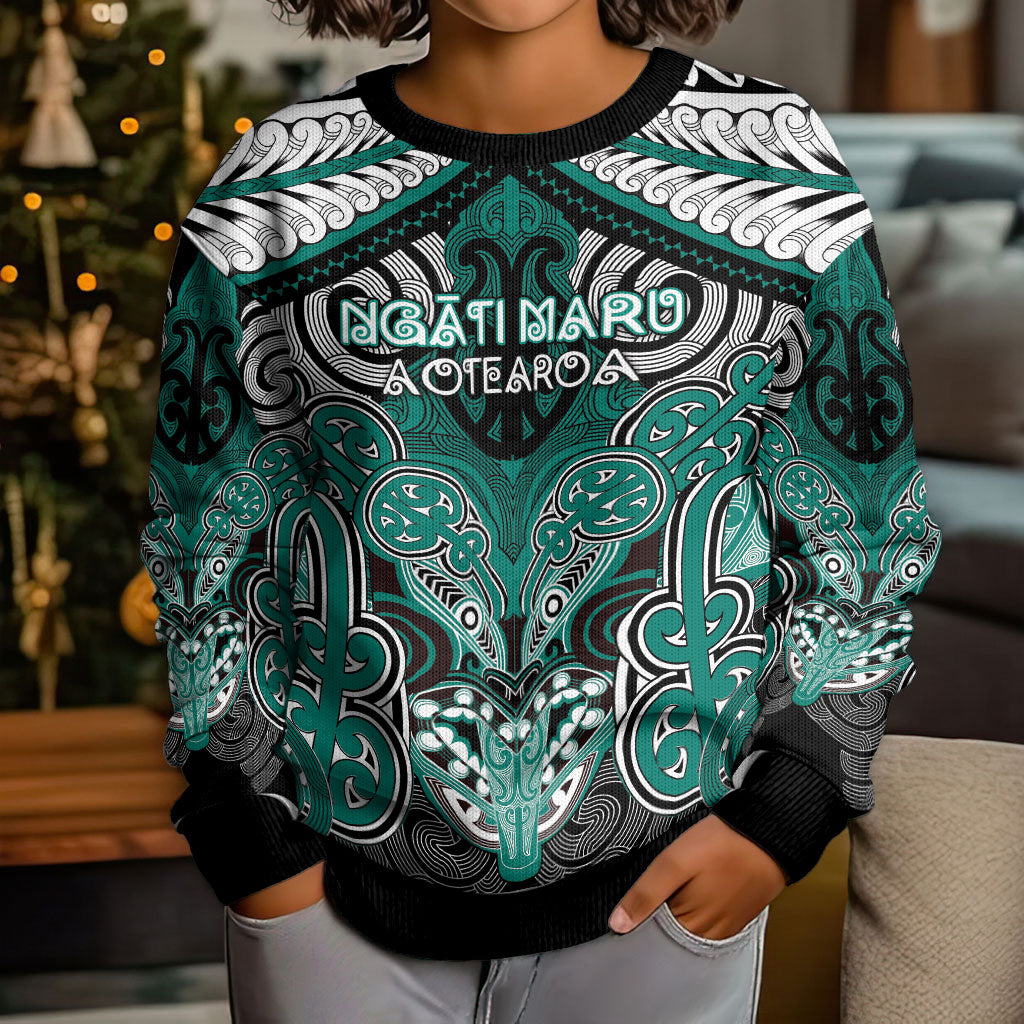Aotearoa Iwi Ngati Maru Personalised Kid Ugly Christmas Sweater Maori Kowhaiwhai Pattern