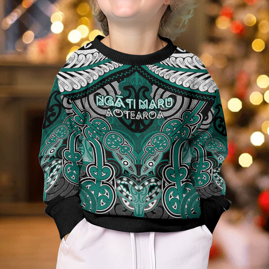 Aotearoa Iwi Ngati Maru Personalised Kid Ugly Christmas Sweater Maori Kowhaiwhai Pattern