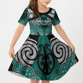 Aotearoa Iwi Ngati Maru Personalised Kid Short Sleeve Dress Maori Kowhaiwhai Pattern