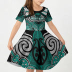 Aotearoa Iwi Ngati Maru Personalised Kid Short Sleeve Dress Maori Kowhaiwhai Pattern