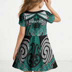 Aotearoa Iwi Ngati Maru Personalised Kid Short Sleeve Dress Maori Kowhaiwhai Pattern