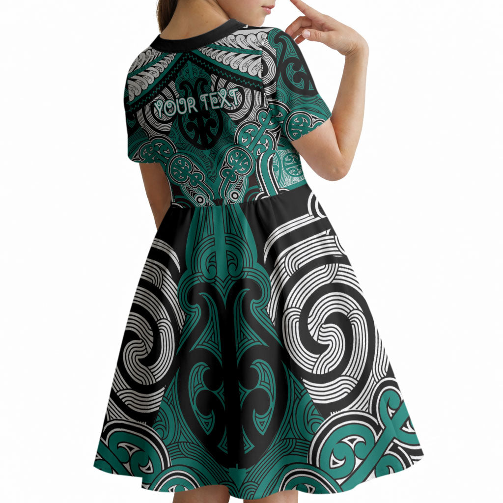 Aotearoa Iwi Ngati Maru Personalised Kid Short Sleeve Dress Maori Kowhaiwhai Pattern