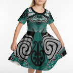 Aotearoa Iwi Ngati Maru Personalised Kid Short Sleeve Dress Maori Kowhaiwhai Pattern