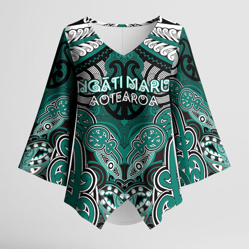 Aotearoa Iwi Ngati Maru Personalised Kimono Sleeve Blouse Maori Kowhaiwhai Pattern