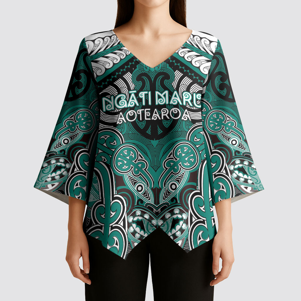 Aotearoa Iwi Ngati Maru Personalised Kimono Sleeve Blouse Maori Kowhaiwhai Pattern