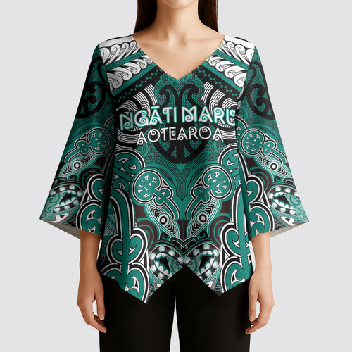 Aotearoa Iwi Ngati Maru Personalised Kimono Sleeve Blouse Maori Kowhaiwhai Pattern