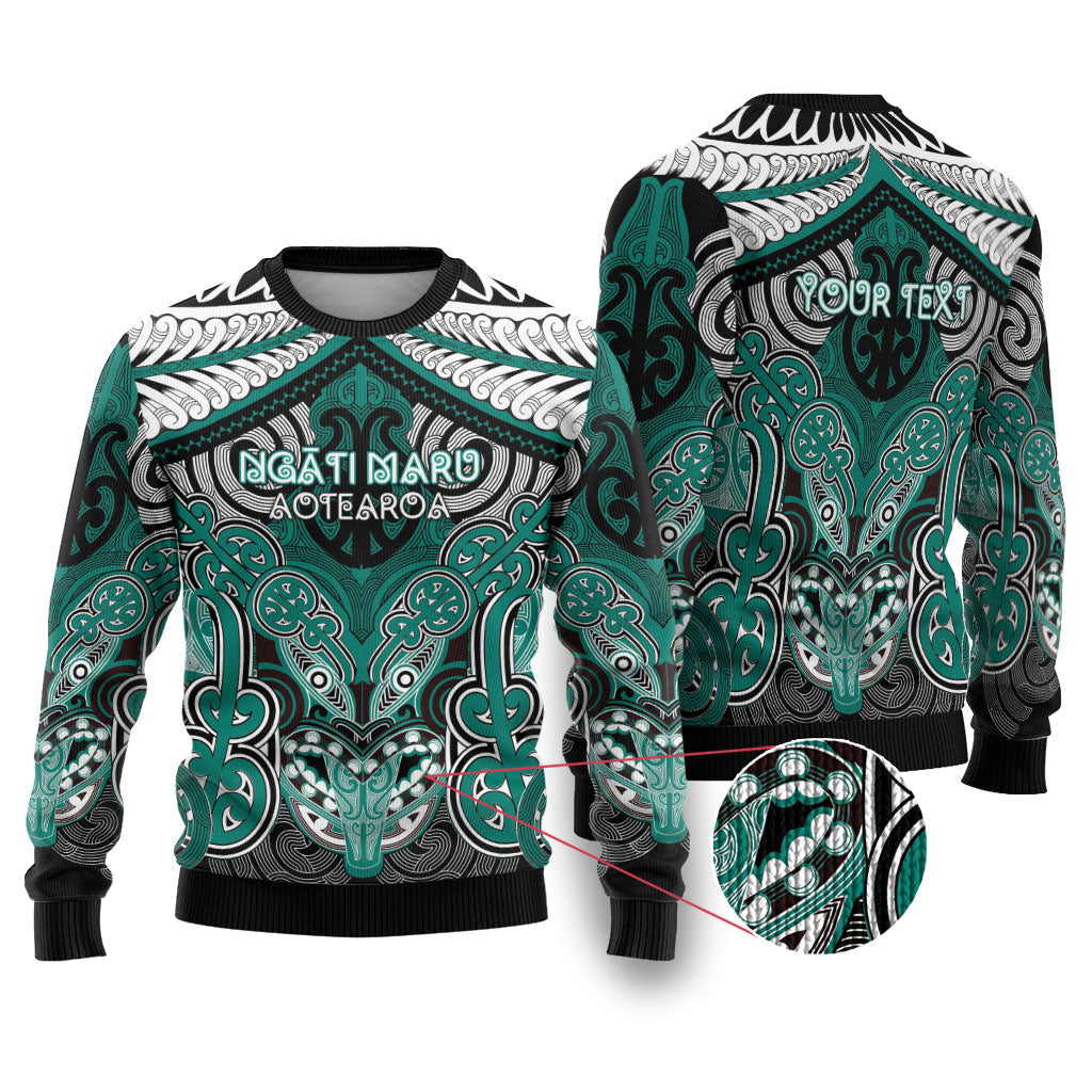 Aotearoa Iwi Ngati Maru Personalised Ugly Christmas Sweater Maori Kowhaiwhai Pattern