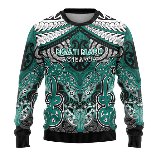 Aotearoa Iwi Ngati Maru Personalised Ugly Christmas Sweater Maori Kowhaiwhai Pattern
