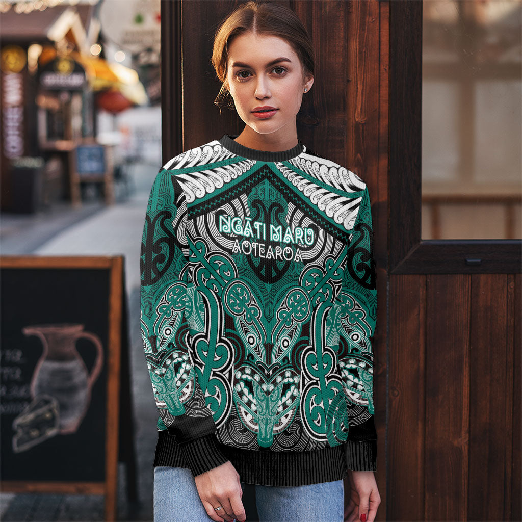Aotearoa Iwi Ngati Maru Personalised Ugly Christmas Sweater Maori Kowhaiwhai Pattern