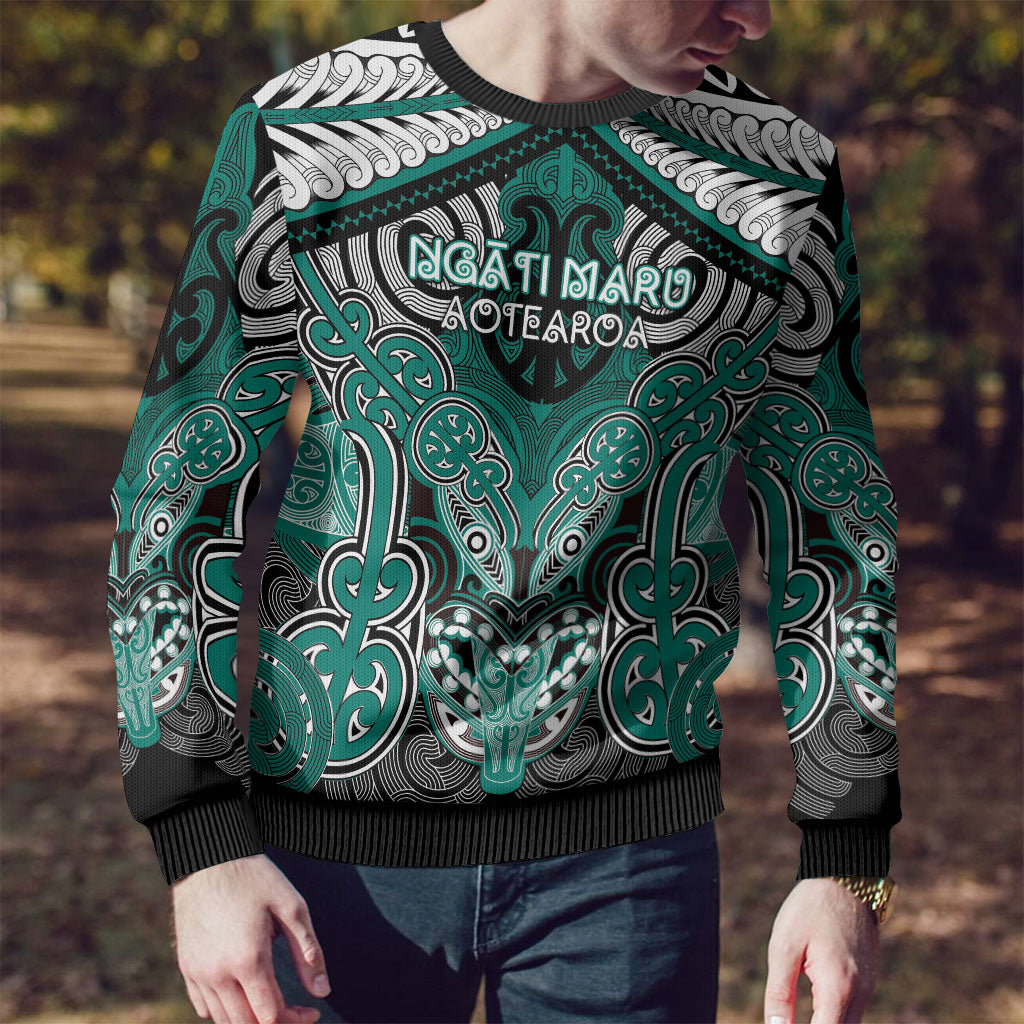 Aotearoa Iwi Ngati Maru Personalised Ugly Christmas Sweater Maori Kowhaiwhai Pattern