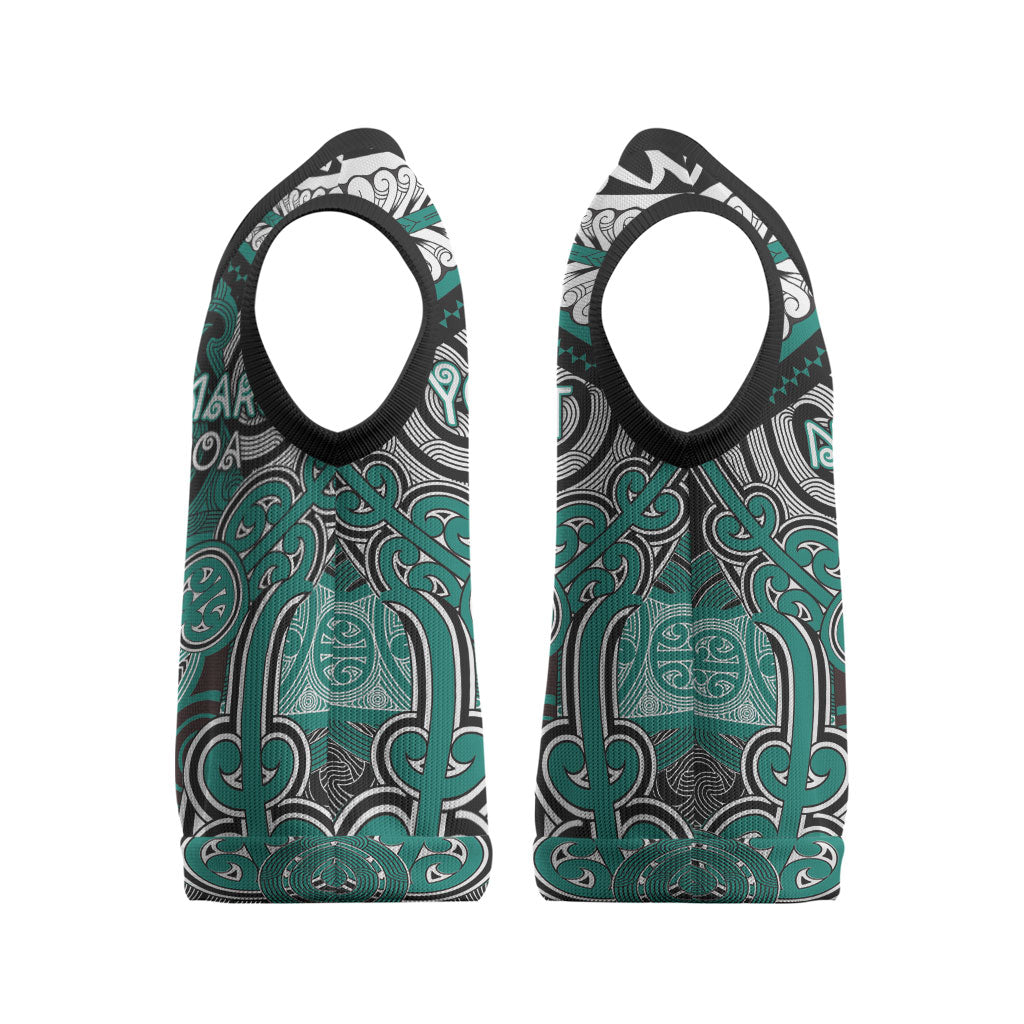 Aotearoa Iwi Ngati Maru Personalised Christmas Knitted V-Neck Vest Maori Kowhaiwhai Pattern