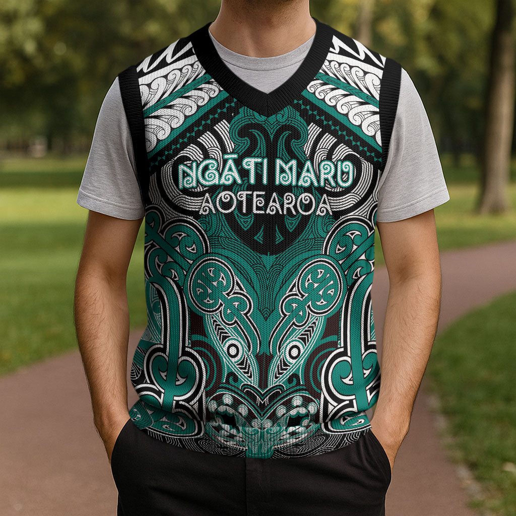 Aotearoa Iwi Ngati Maru Personalised Christmas Knitted V-Neck Vest Maori Kowhaiwhai Pattern