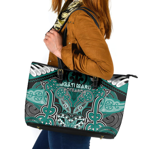 Aotearoa Iwi Ngati Maru Leather Tote Bag Maori Kowhaiwhai Pattern