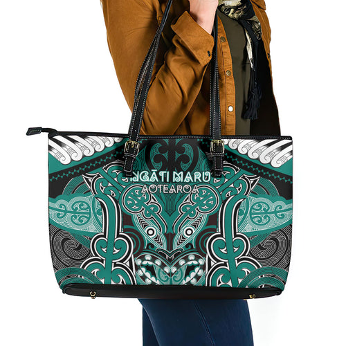 Aotearoa Iwi Ngati Maru Leather Tote Bag Maori Kowhaiwhai Pattern