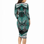 Aotearoa Iwi Ngati Maru Personalised Long Sleeve Bodycon Dress Maori Kowhaiwhai Pattern