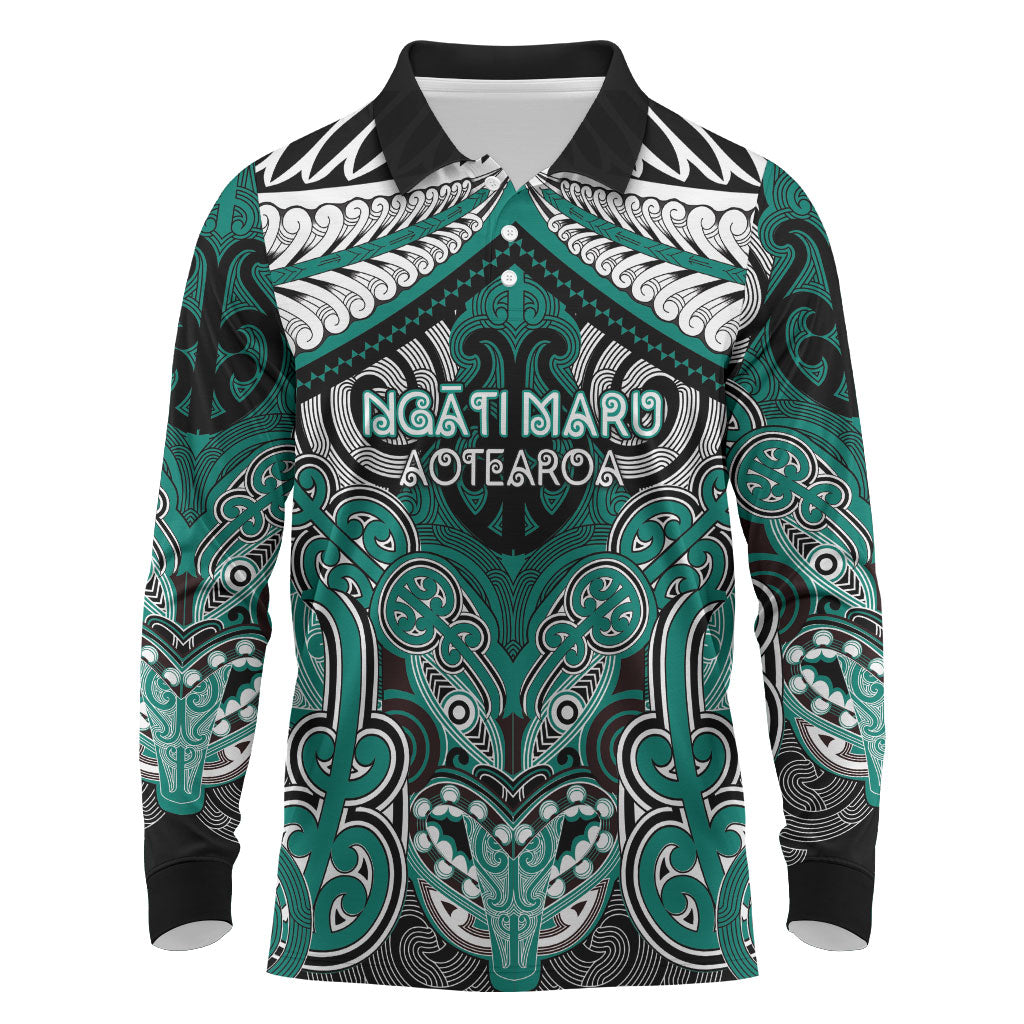 Aotearoa Iwi Ngati Maru Personalised Long Sleeve Polo Shirt Maori Kowhaiwhai Pattern