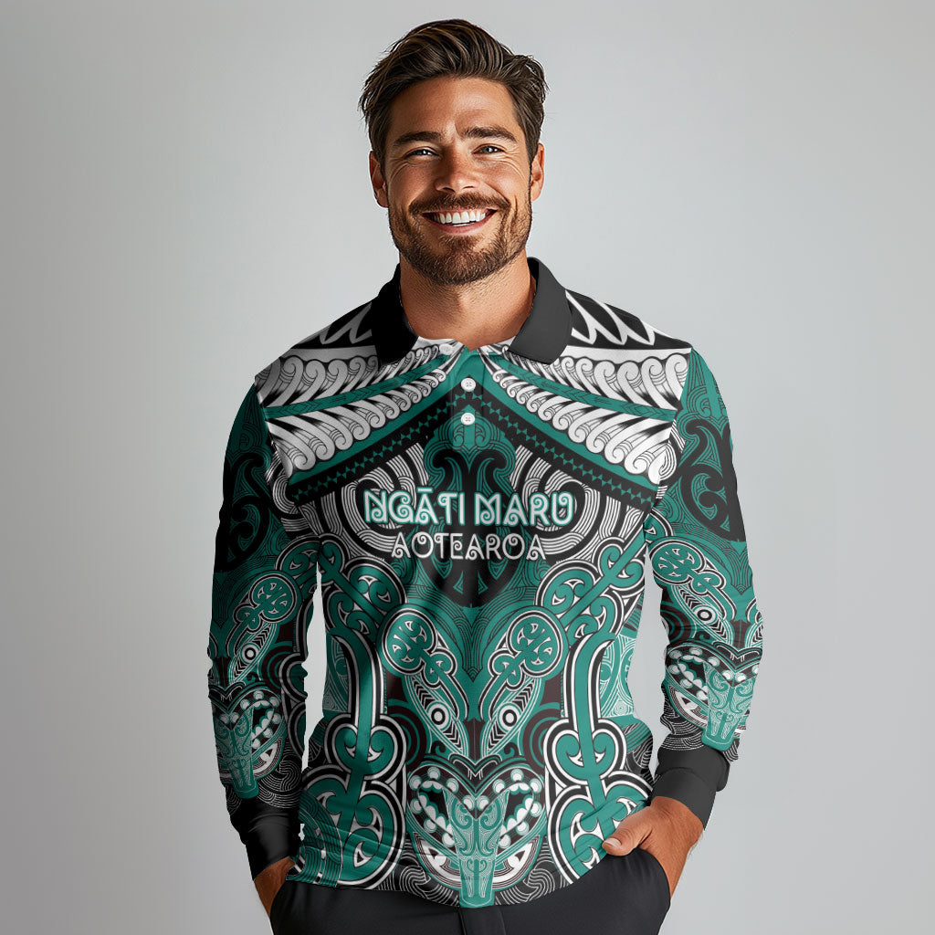 Aotearoa Iwi Ngati Maru Personalised Long Sleeve Polo Shirt Maori Kowhaiwhai Pattern