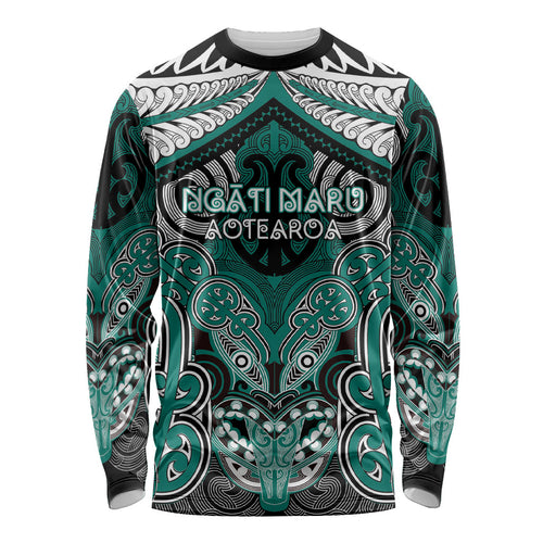 Aotearoa Iwi Ngati Maru Personalised Long Sleeve Shirt Maori Kowhaiwhai Pattern