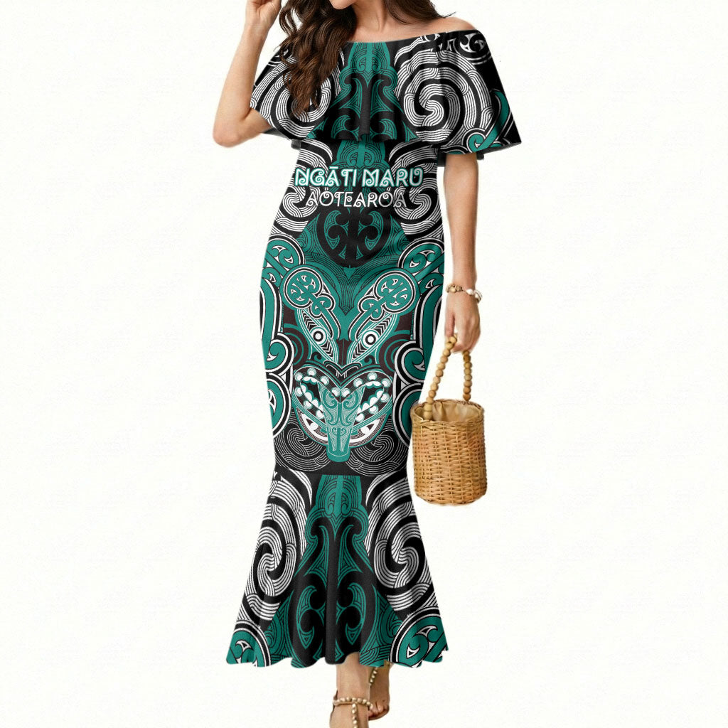 Aotearoa Iwi Ngati Maru Personalised Mermaid Dress Maori Kowhaiwhai Pattern