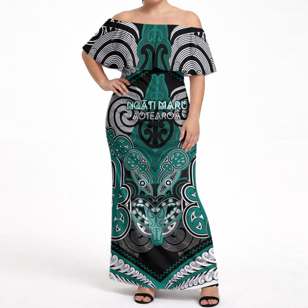 Aotearoa Iwi Ngati Maru Personalised Off Shoulder Maxi Dress Maori Kowhaiwhai Pattern