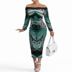 Aotearoa Iwi Ngati Maru Personalised Off The Shoulder Long Sleeve Dress Maori Kowhaiwhai Pattern