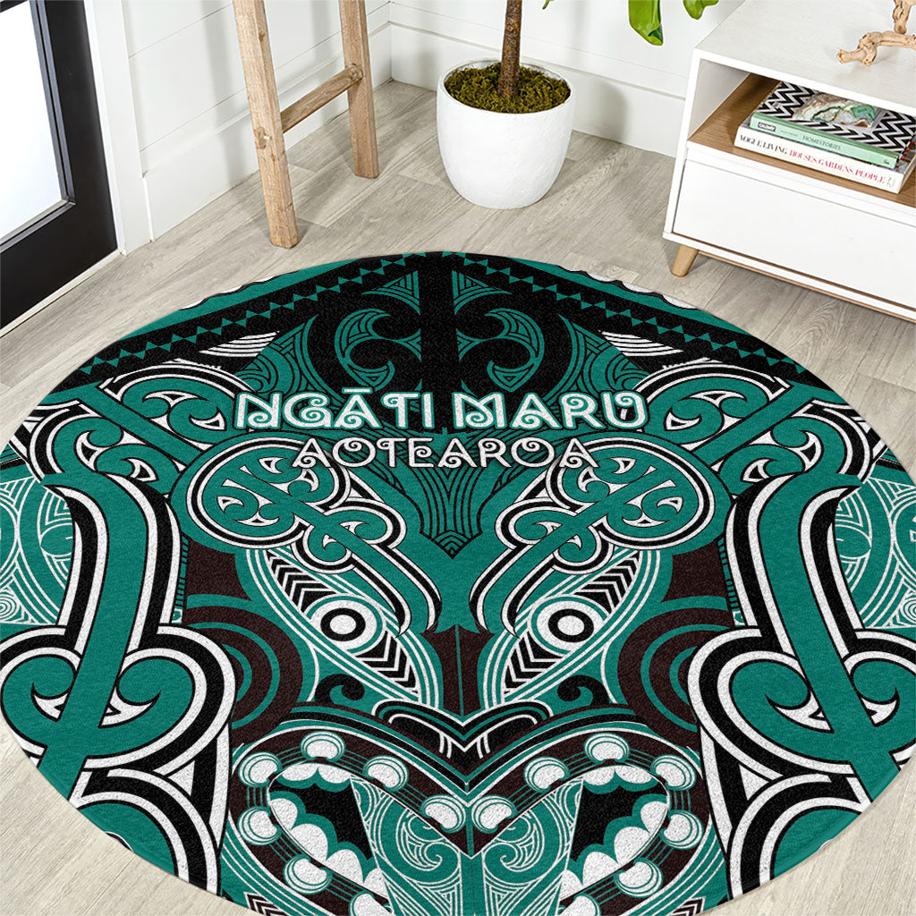 Aotearoa Iwi Ngati Maru Round Carpet Maori Kowhaiwhai Pattern
