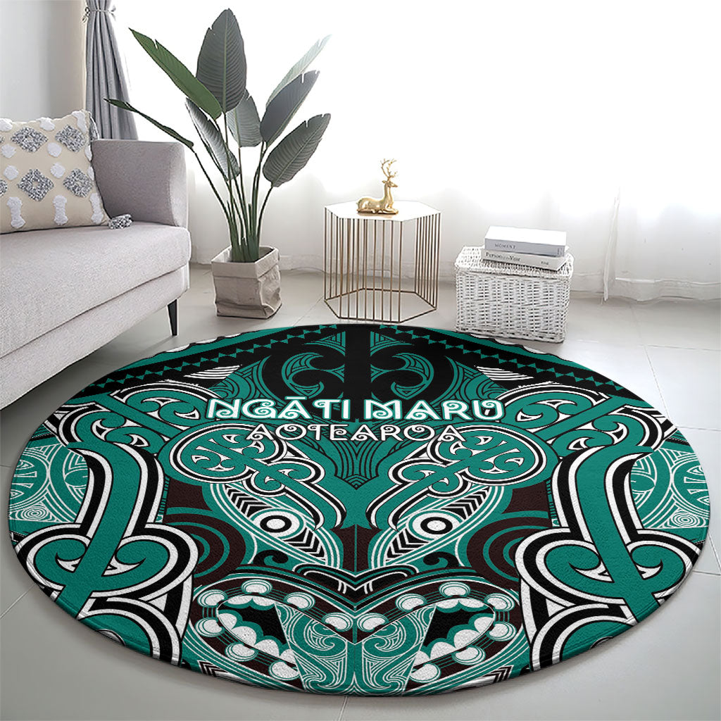 Aotearoa Iwi Ngati Maru Round Carpet Maori Kowhaiwhai Pattern