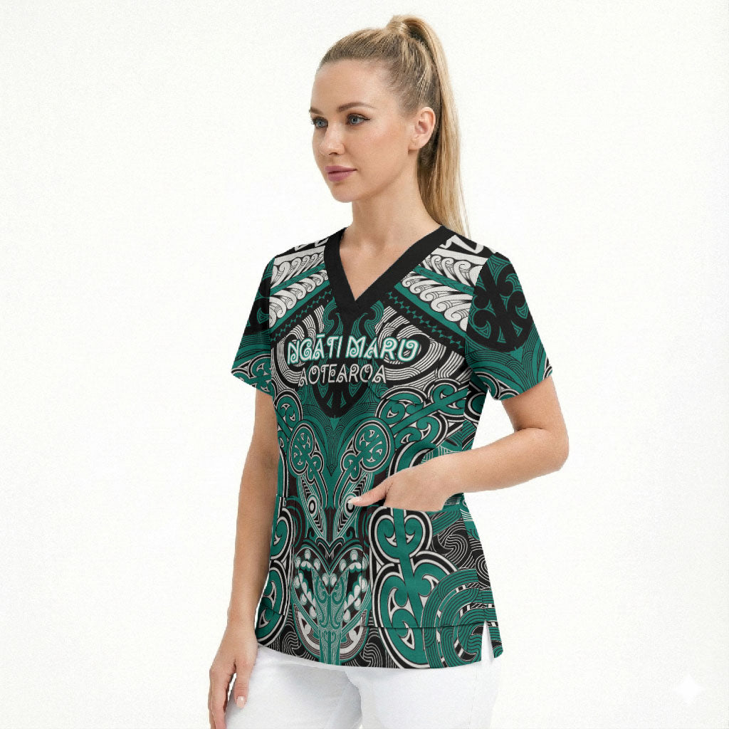 Aotearoa Iwi Ngati Maru Personalised Scrub Top Maori Kowhaiwhai Pattern