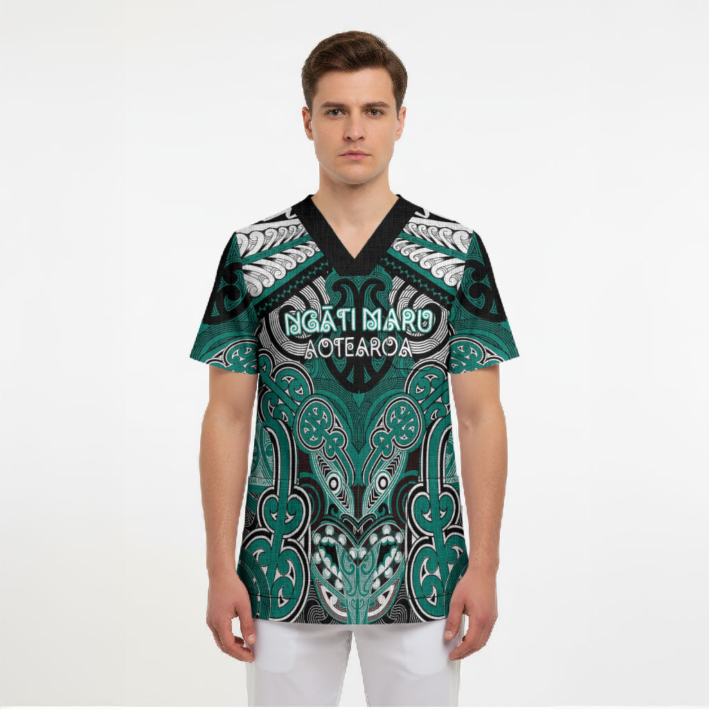 Aotearoa Iwi Ngati Maru Personalised Scrub Top Maori Kowhaiwhai Pattern
