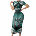 Aotearoa Iwi Ngati Maru Personalised Short Sleeve Bodycon Dress Maori Kowhaiwhai Pattern