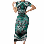 Aotearoa Iwi Ngati Maru Personalised Short Sleeve Bodycon Dress Maori Kowhaiwhai Pattern
