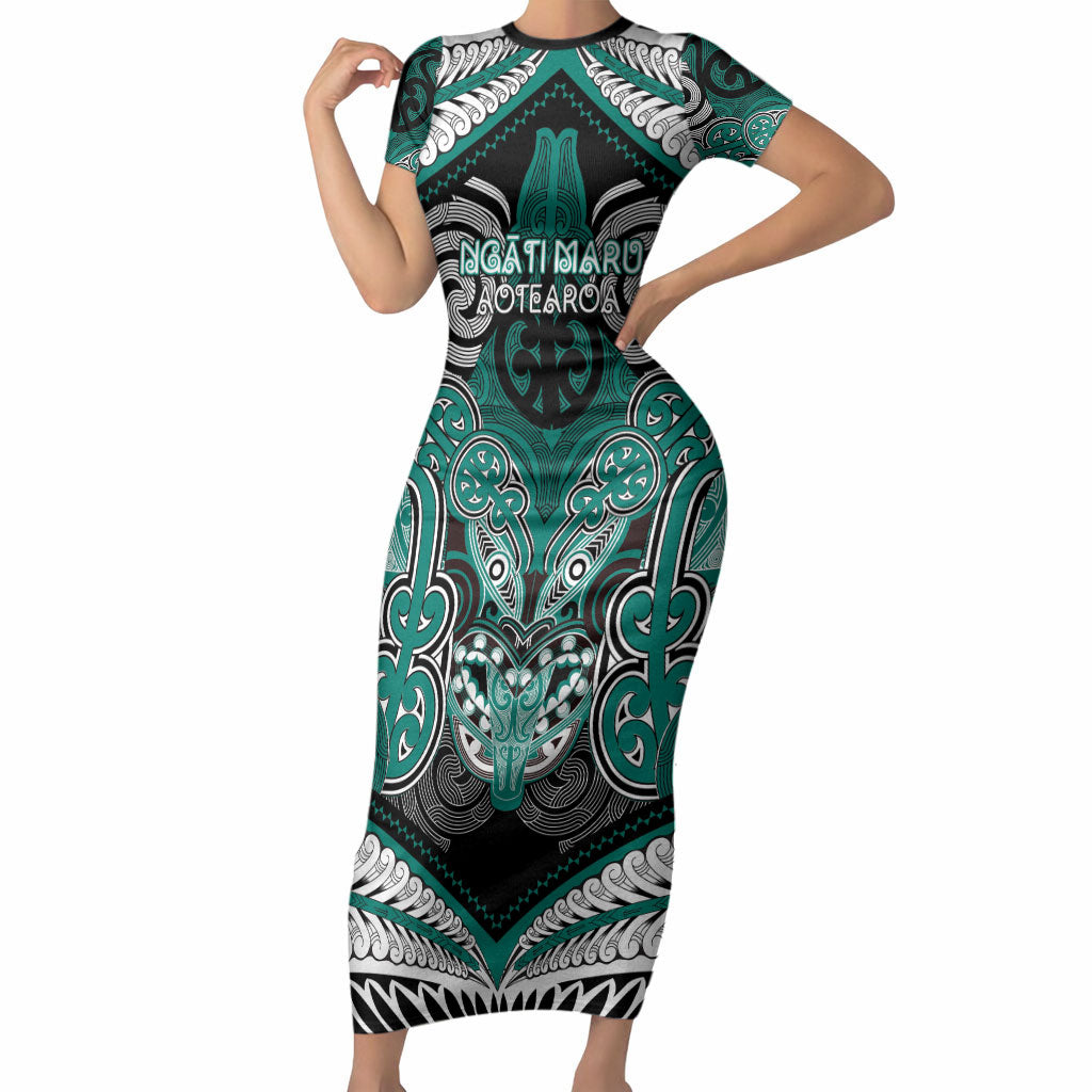 Aotearoa Iwi Ngati Maru Personalised Short Sleeve Bodycon Dress Maori Kowhaiwhai Pattern