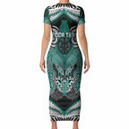 Aotearoa Iwi Ngati Maru Personalised Short Sleeve Bodycon Dress Maori Kowhaiwhai Pattern