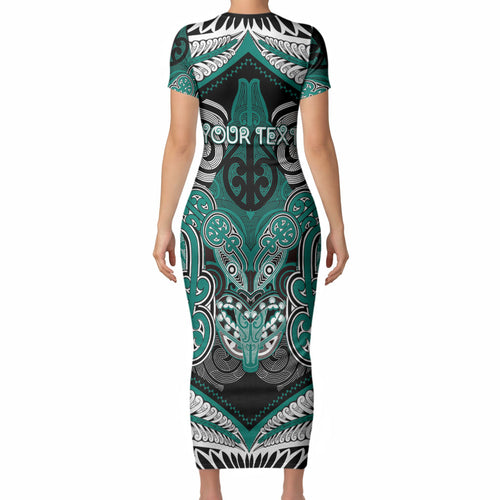 Aotearoa Iwi Ngati Maru Personalised Short Sleeve Bodycon Dress Maori Kowhaiwhai Pattern